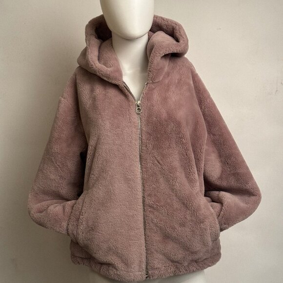 CoffeeShop Nordstrom coat jacket Light Pink Faux Fur Coat Jacket with Hood & Poc - Picture 6 of 7